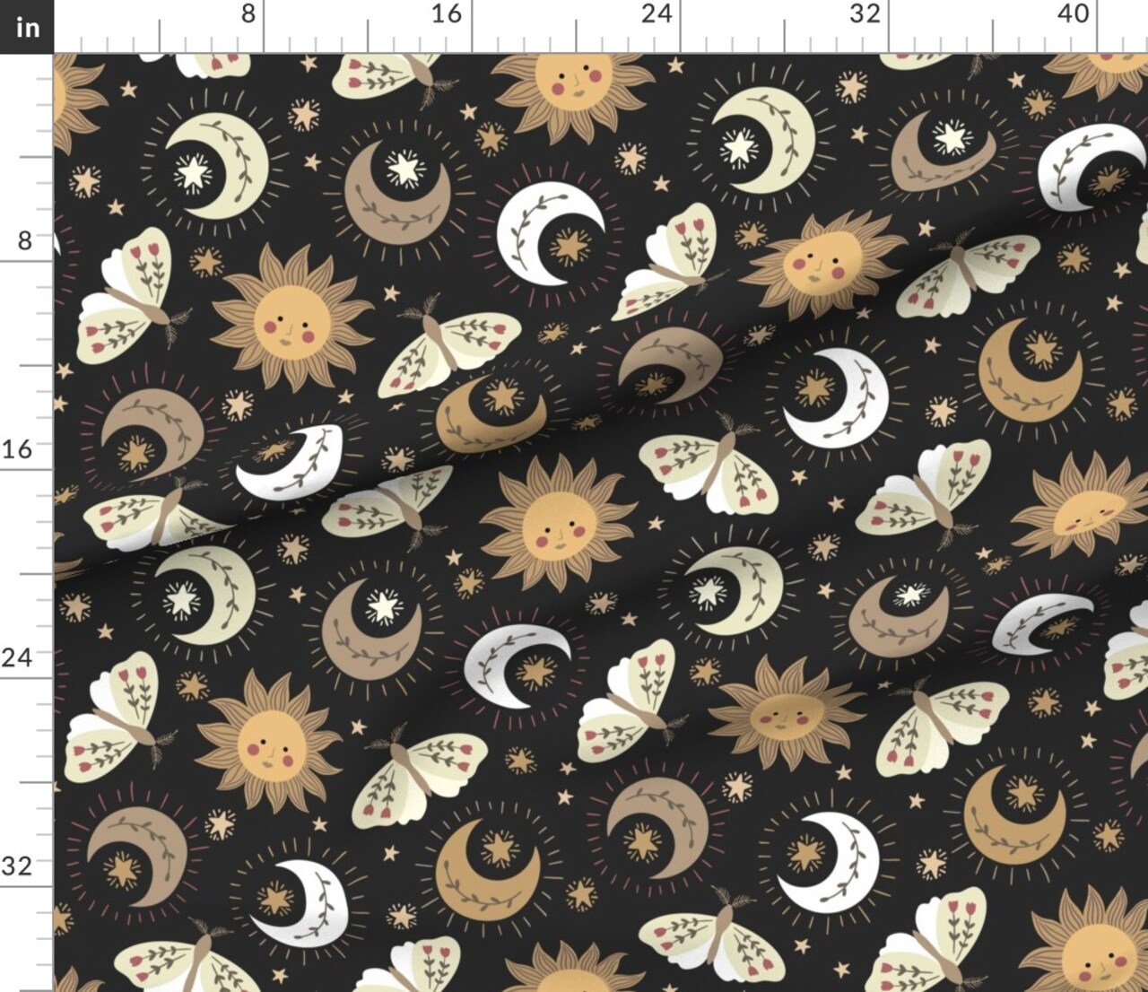 Magic Stars Dark Night Sun Moth Moon witch celestial Custom Printed Fabric by Spoonflower Various Fabrics by the Yard or Fat Quarter